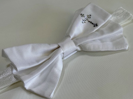 White Silk Bow w/ Our Fine Crystal Cross